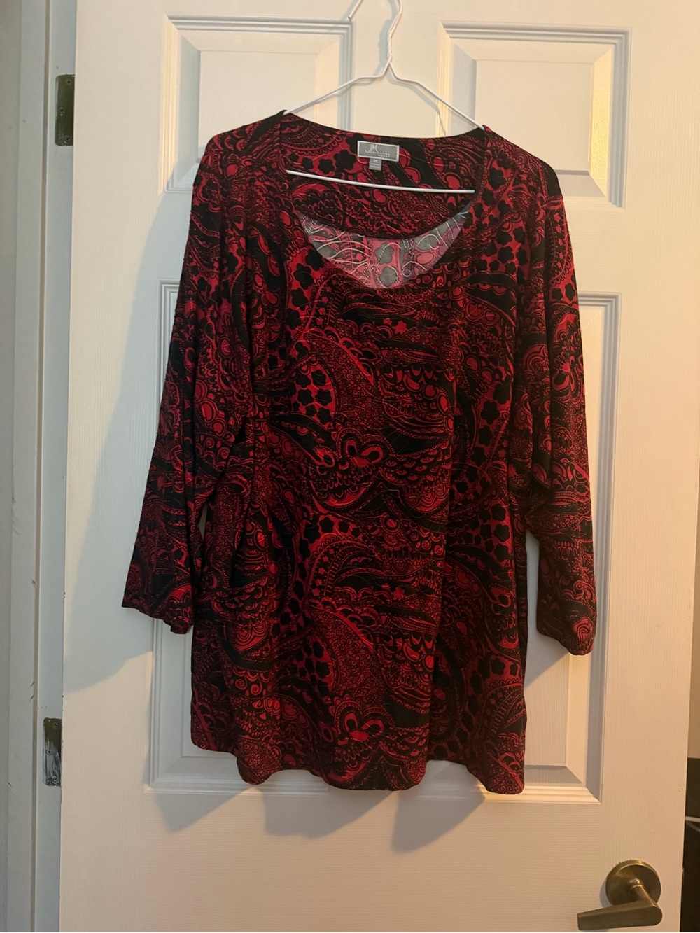 JM Collection Red and Black Paisley Scoop-Neck Tunic